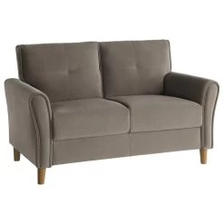 Lexicon Dunleith Modern Contemporary Velvet Tufted Loveseat In Brown And Walnut