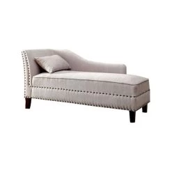 Furniture Of America Jazlyn Contemporary Fabric Nailhead Chaise Lounge In Beige