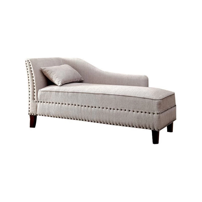 Furniture Of America Jazlyn Contemporary Fabric Nailhead Chaise Lounge In Beige