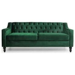 Jameer Modern Glam Tufted Velvet 3 Seater Sofa