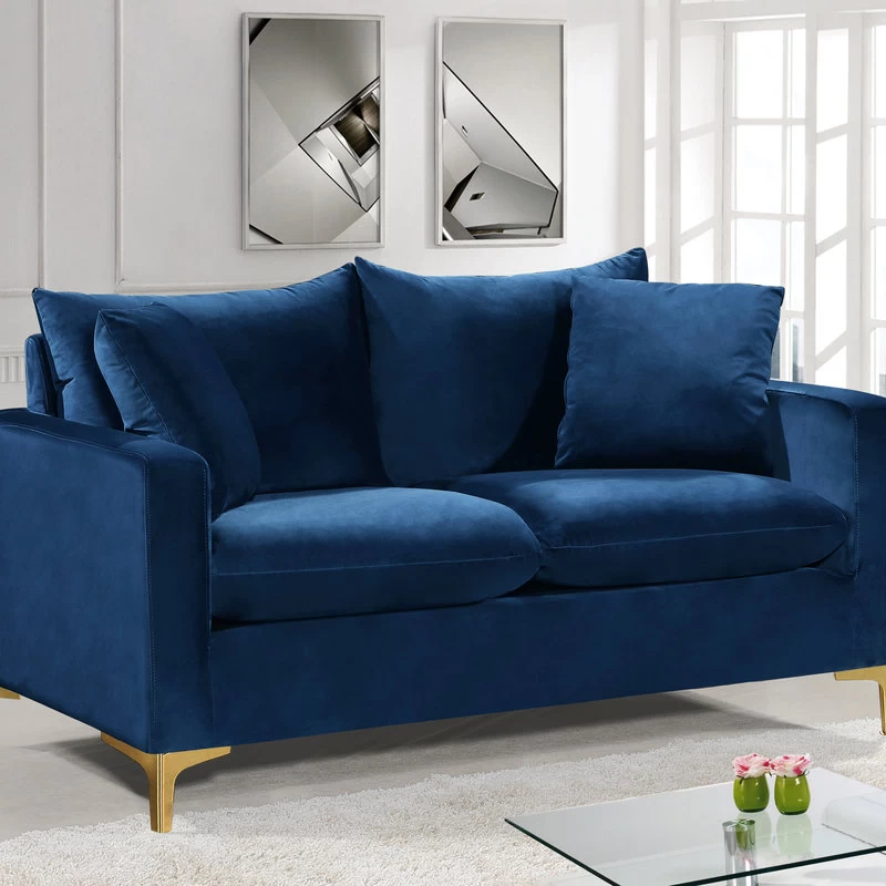 Naomi Velvet Loveseat, Gold And Chrome Leg Set, Navy - Image 3