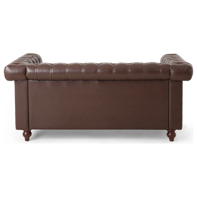 Timber Contemporary Button Tufted Loveseat With Nailhead Trim, Dark Brown And Es - Image 5