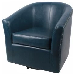Ernest Bonded Leather Swivel Chair, Vintage Blue