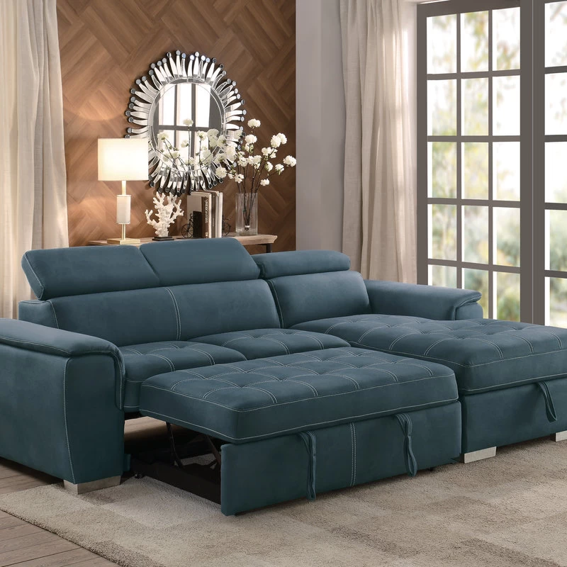 Elenor 2-Piece Set Sectional Sofa With Pull-Out Bed And Storage, Blue - Image 5