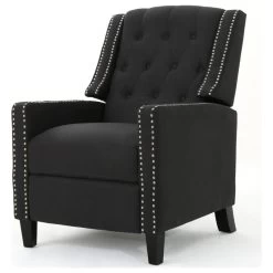 GDF Studio Ingrid Tufted Back Fabric Recliner Chair, Dark Charcoal