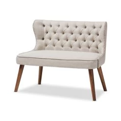 Baxton Studio Scarlett Upholstered Accent Chair With Tuffting, 2-Seater, Light Beige