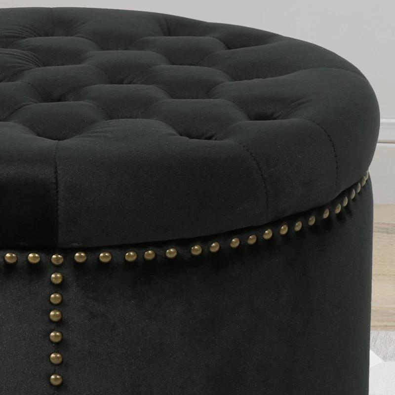 GDF Studio Carlos Glam Velvet Tufted Ottoman, Black/Black - Image 5