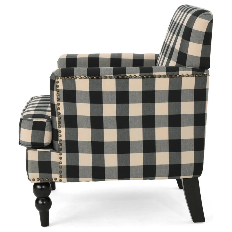 GDF Studio Eve Tufted Fabric Club Chair, Black Checkerboard/Dark Brown - Image 5