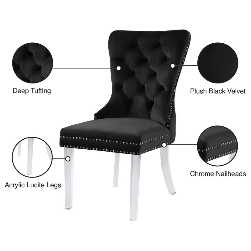 The Dame Dining Chair, Black, Velvet, Set Of 2 - Image 6