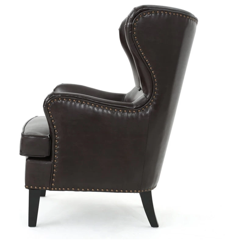 GDF Studio Romford Bonded Leather Wingback Club Chair, Brown - Image 6