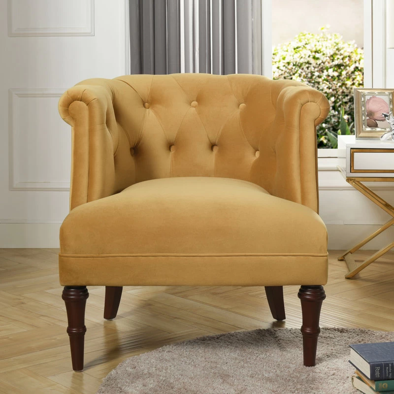 Katherine Tufted Accent Chair, Mustard Gold Velvet - Image 3