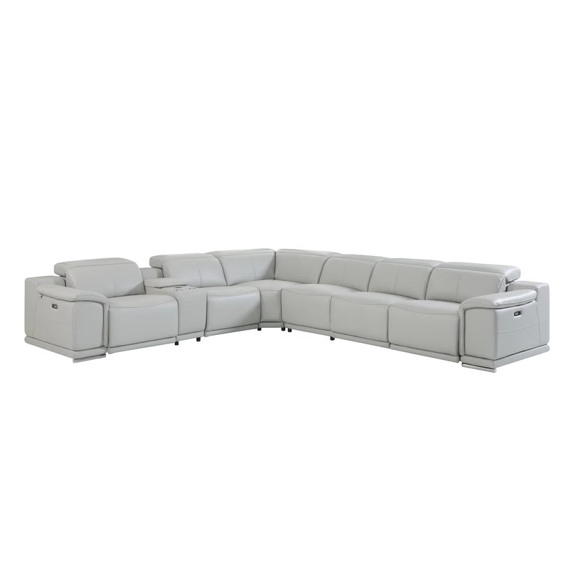 Frederico Genuine Italian Leather 7-Piece 1 Console 4-Power Reclining Sectional, Light Gray - Image 3