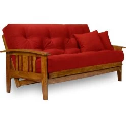 Nirvana Westfield Wood Futon Set, Frame, 8" Mattress, Red, Full