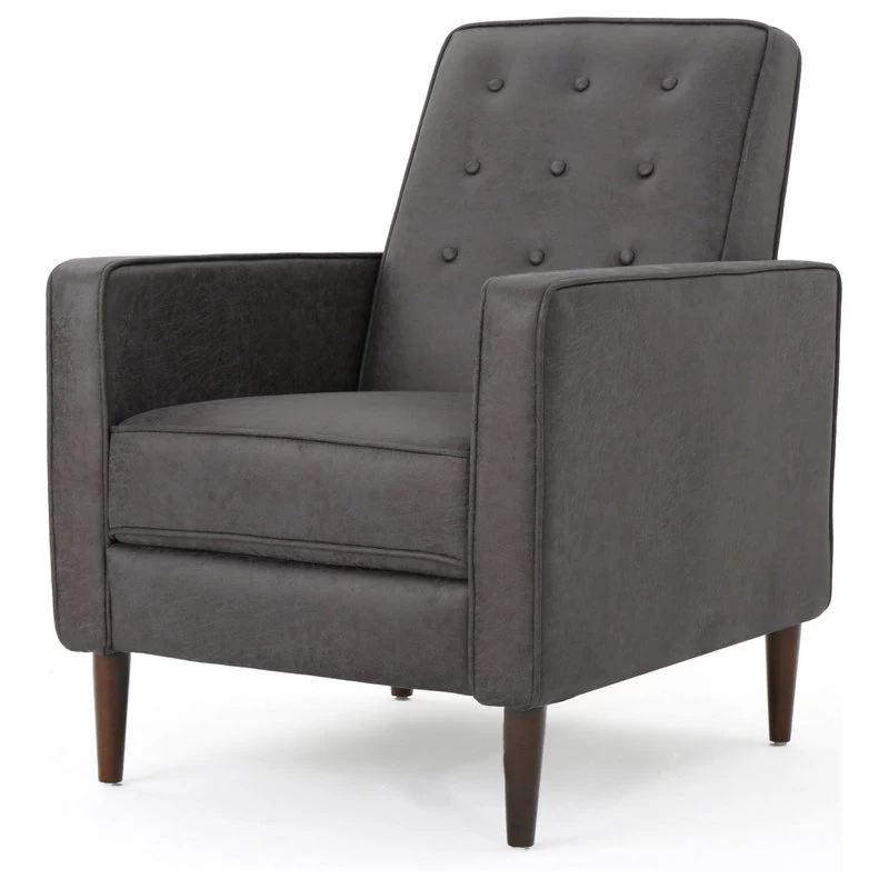 Mason Mid-Century Modern Button Tufted Fabric Recliner, Microfiber/Slate, Single Chair