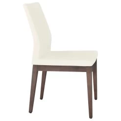 Pasha Wood High Back Chair, Solid Beech Walnut Finish Base, White Leatherette