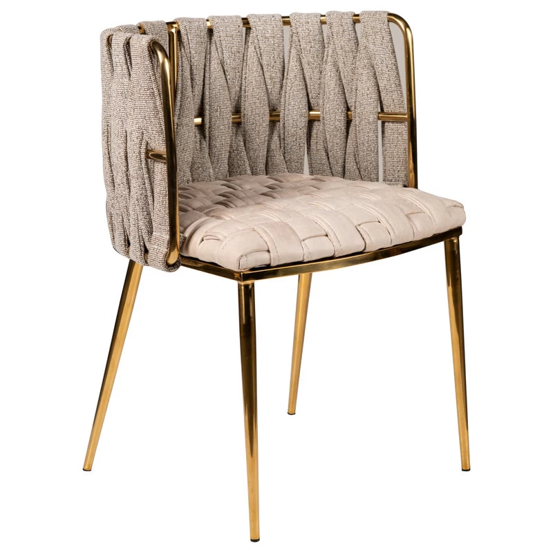 The Eterno Dining Chair, Off White And Gold, Fabric And Faux Leather