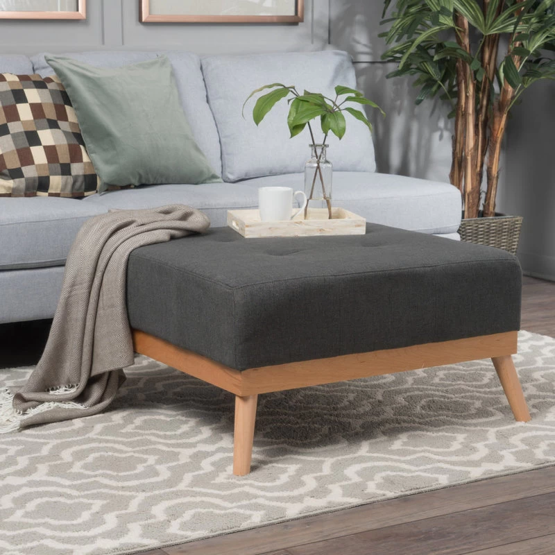 GDF Studio Lou Mid-Century Fabric Ottoman, Oxford Gray - Image 2