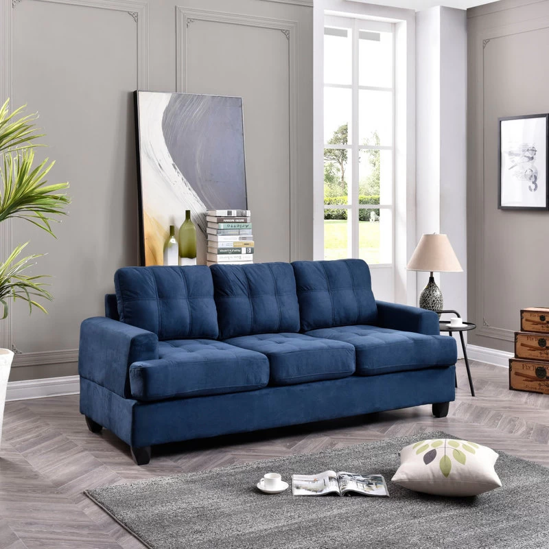 Carmel Suede Sofa, Navy Blue Suede - Image 2