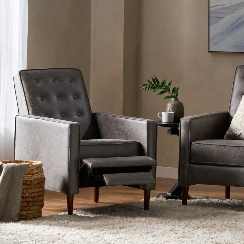 Mason Mid-Century Modern Button Tufted Fabric Recliner, Microfiber/Slate, Single Chair - Image 2
