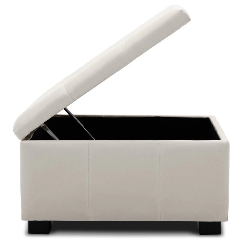 Upholstered Squared Storage Ottoman, White - Image 4