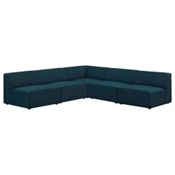 Mingle 5-Piece Upholstered Fabric Armless Sectional Sofa Set, Blue