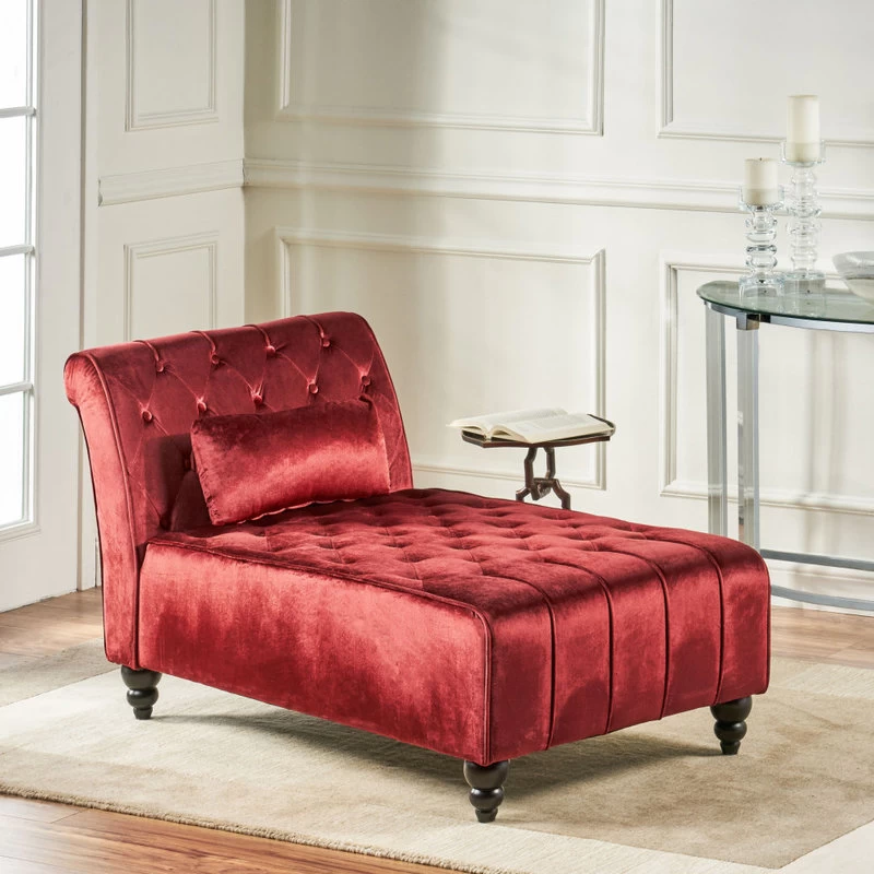 GDF Studio Rafaela Tufted New Velvet Chaise Lounge, Garnet - Image 2