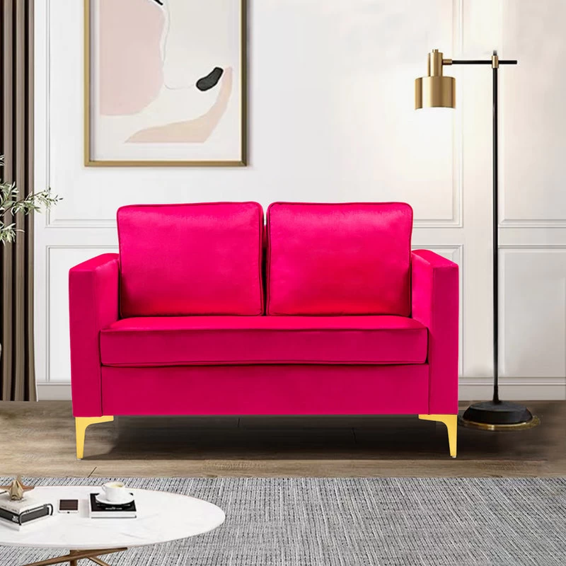 Upholstered Sofa With Loose Back, Fushia - Image 2