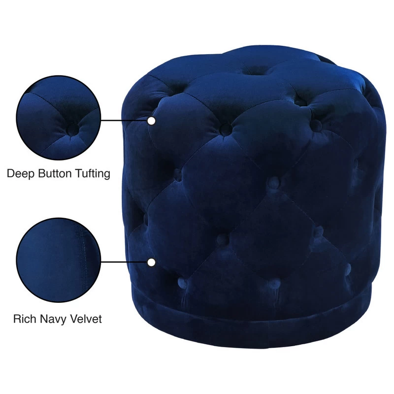 Harper Velvet Ottoman/Stool, Navy - Image 3