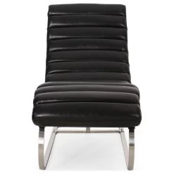 Pearsall Modern Channel Stitch Chaise Lounge, Midnight Black/Silver