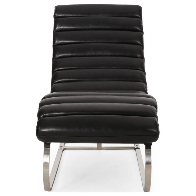 Pearsall Modern Channel Stitch Chaise Lounge, Midnight Black/Silver