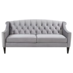 Ken 74" Upholstered Button-Tufted Sofa, Opal Gray Velvet