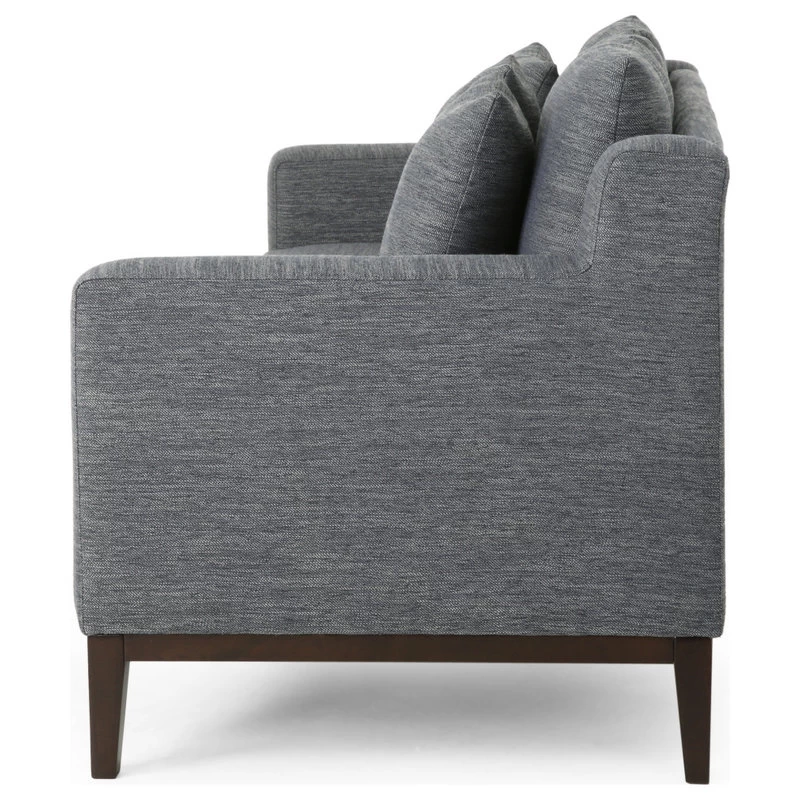 Noxon Fabric 3 Seater Sofa With Accent Pillows, Charcoal + Dark Walnut - Image 7