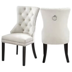 The Monarch Dining Chair, Cream, Velvet, Set Of 2
