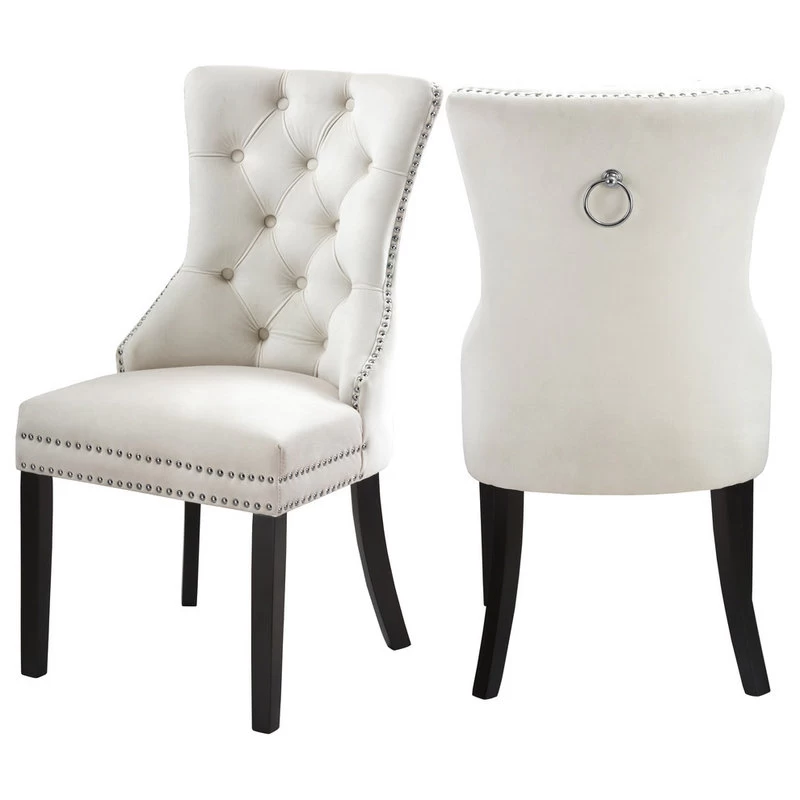 The Monarch Dining Chair, Cream, Velvet, Set Of 2