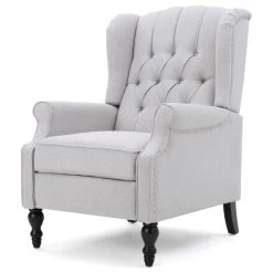 GDF Studio Elizabeth Tufted Back Recliner, Light Gray/Fabric