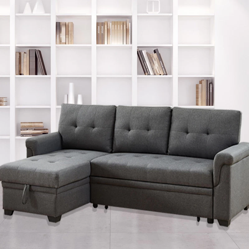 Destiny Linen Reversible Sleeper Sectional Sofa With Storage Chaise, Dark Gray - Image 4