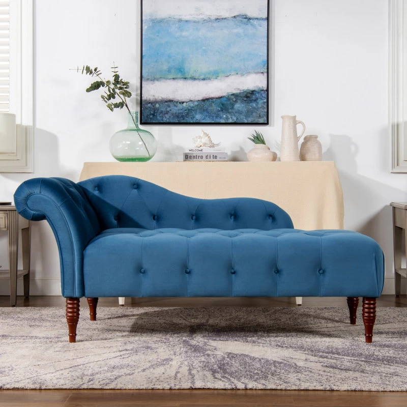 Samuel 66" Tufted Chaise Lounge, Right-Arm Facing, Satin Teal Blue Velvet - Image 3