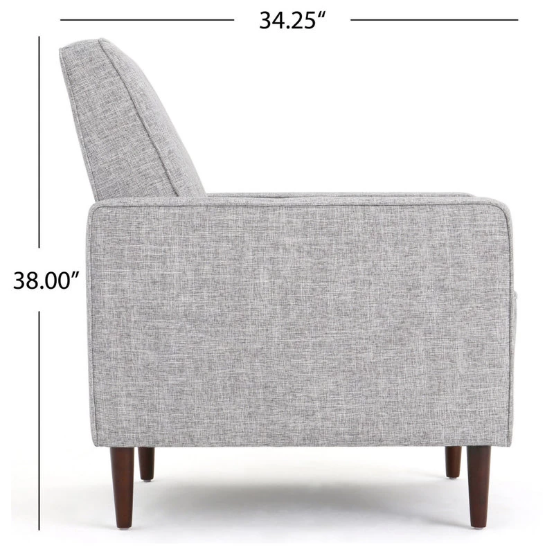 GDF Studio Macedonia Mid-Century Modern Button Tufted Fabric Recliner, Light Gray Tweed Fabric - Image 4