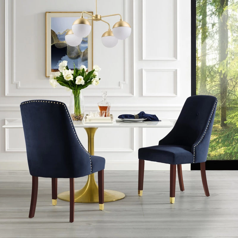 The Grand Dining Chair, Set Of 2, Navy Blue Velvet/Goldtone - Image 3