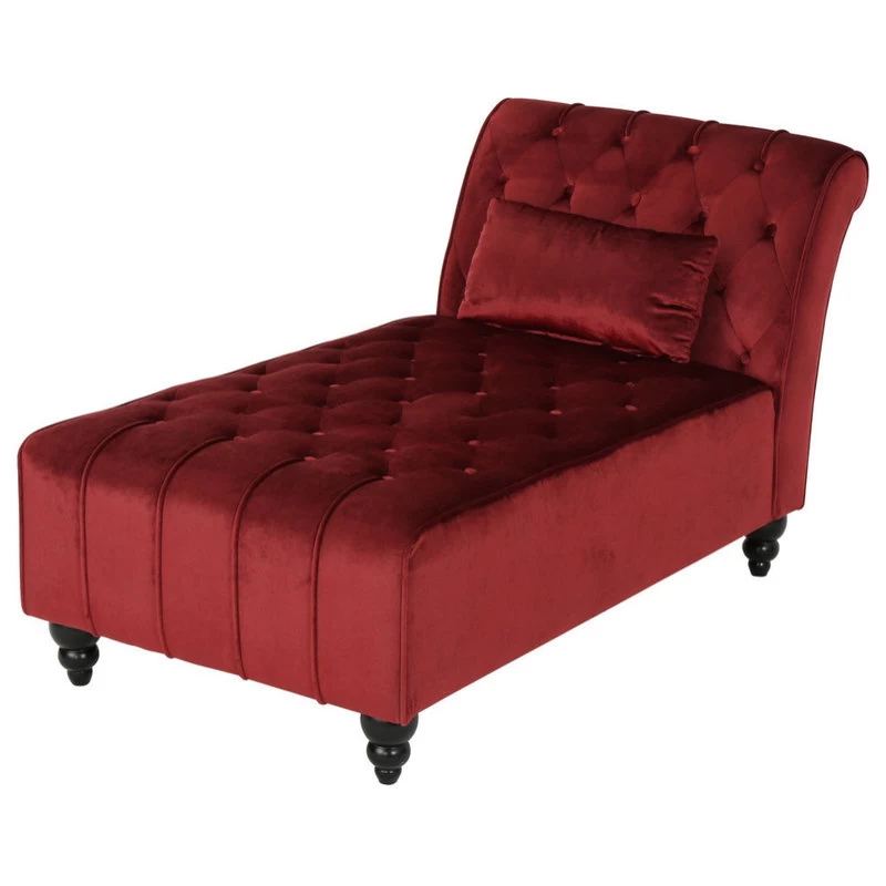 GDF Studio Rafaela Tufted New Velvet Chaise Lounge, Garnet