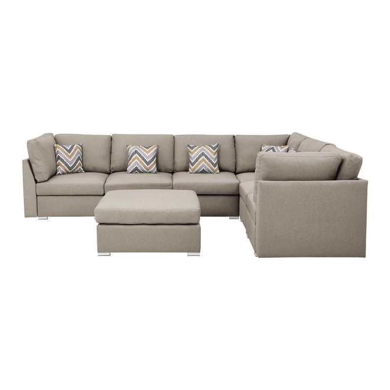 Amira Beige Fabric Reversible Modular Sectional Sofa With Ottoman And Pillows - Image 6