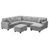 Willowleaf 7Pc Modular Sectional Sofa Chaise Ottoman, Light Gray Linen