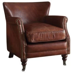 Leeds Top Grain Leather Accent Chair, Vintage Dark Brown