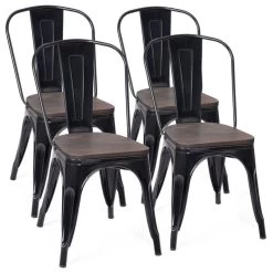 Costway Set Of 4 Dining Side Chair Stackable Bistro Metal Wood Stool Black