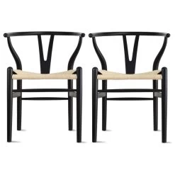 Modern Dining Chairs Wood Armchairs, Set Of 2, Black