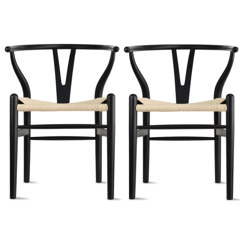 Modern Dining Chairs Wood Armchairs, Set Of 2, Black