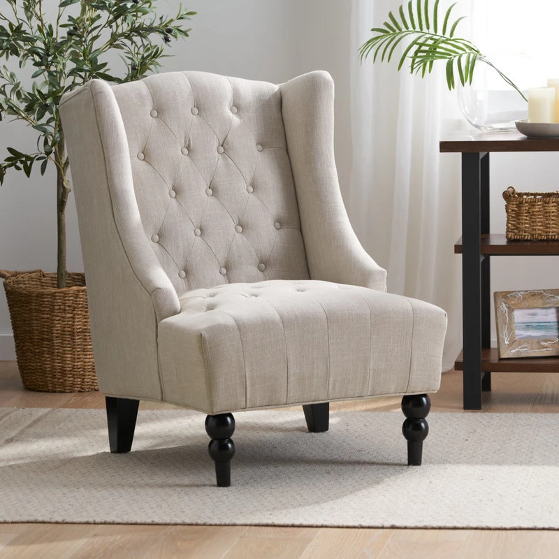GDF Studio Clarice Tall Wingback Tufted Fabric Accent Chair, Light Beige - Image 2