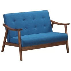 GDF Studio Buda Mid-Century Modern Settee, Navy Blue/Brown