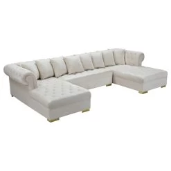 Presley Velvet 3-Piece Sectional, Cream