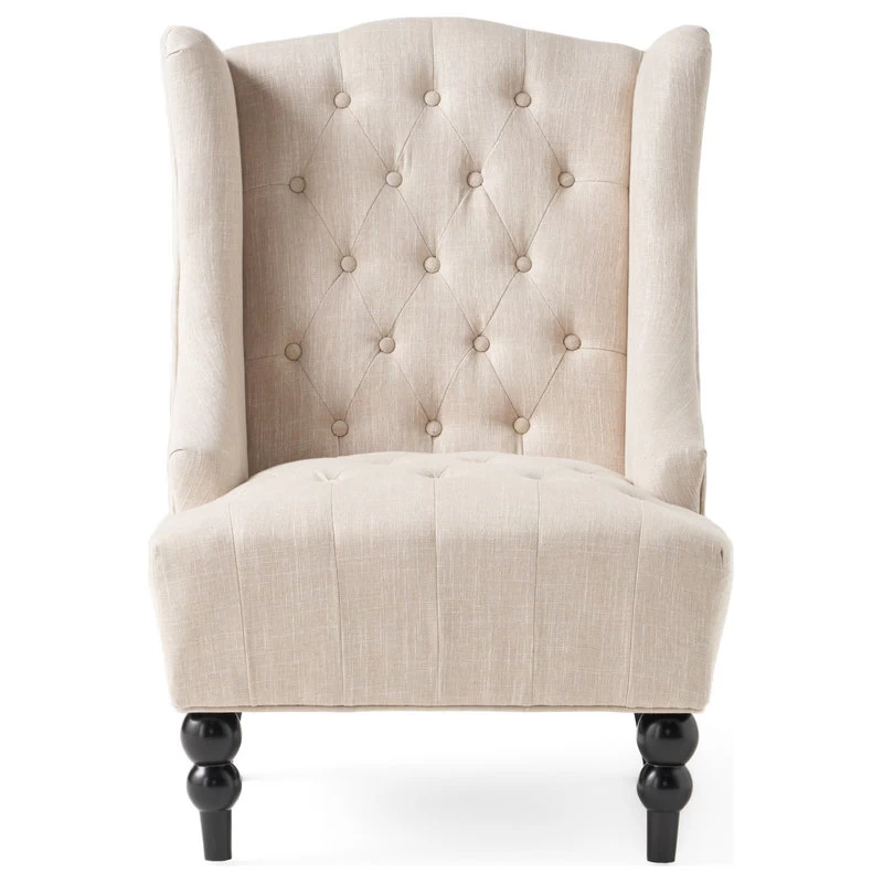 GDF Studio Clarice Tall Wingback Tufted Fabric Accent Chair, Light Beige - Image 8